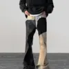 2024 Y2K Fashion Coating waxing Patchwork Old Baggy Flare Jeans Pants Men 90s Clothes Vintage Long Trousers Pantalones Hombre