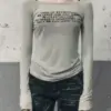 Y2k Aesthetic Vintage Letter Print Tshirts Women Harajuku Gothic Punk Basic T-shirt 2025 Streetwear Slim Bottoming Tees Femme