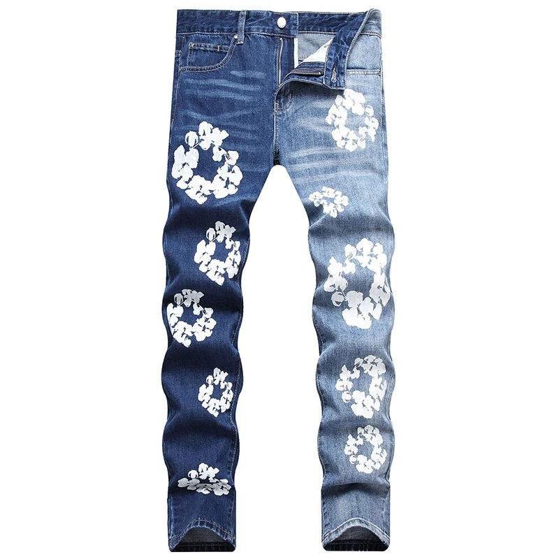 2023 Autumn Men Printted Jeans Mens Skinny Slim Straight Jeans Male Denim Casual Cotton Pants pantalones hombre