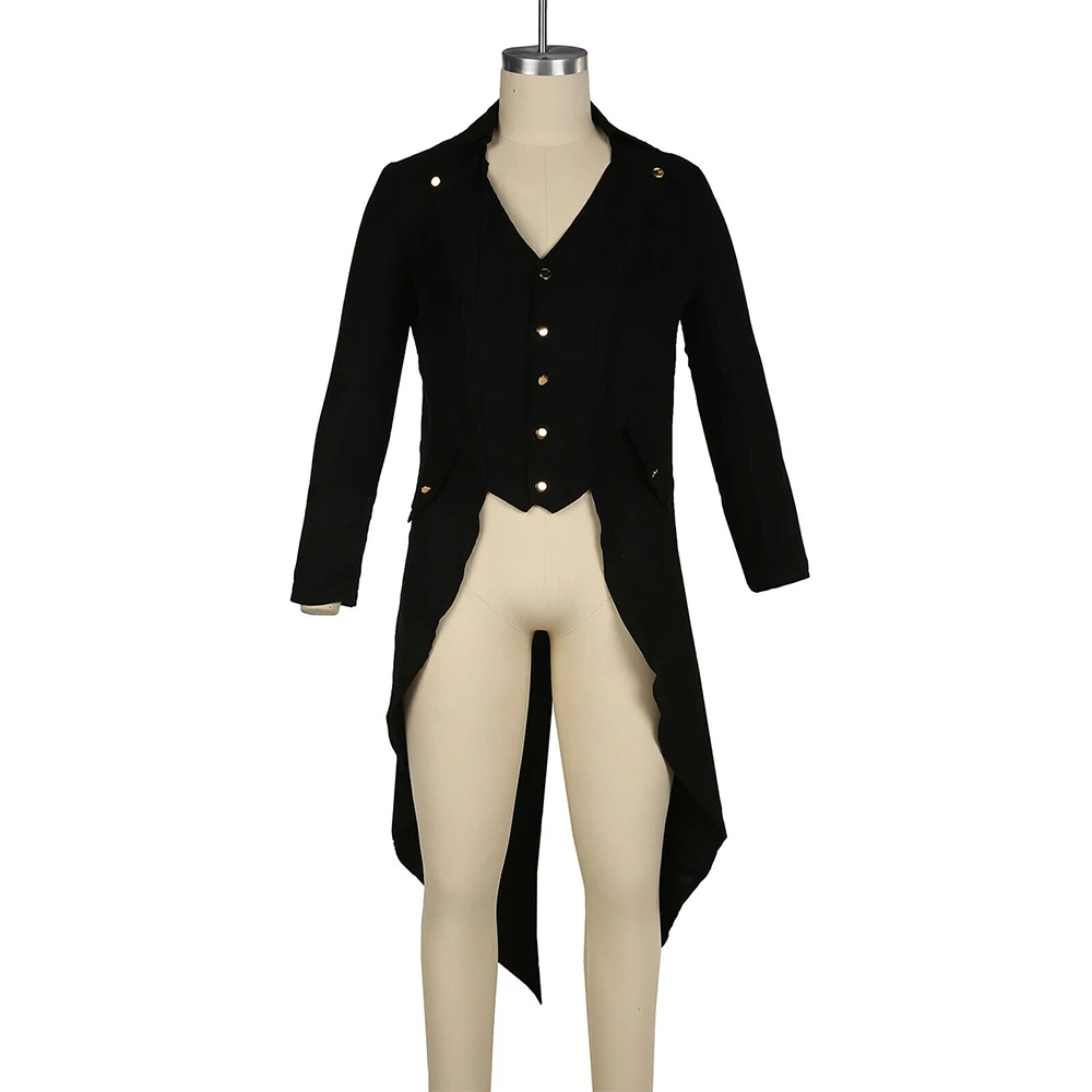 Mens Jacket Men Tailcoat Victorian Black Breathable Costume Long Jacket Mens Party Punk Soft Steampunk Clothes