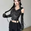 Crop Top Harajuku T Shirts Women Long Sleeve Tunic Hooded Tees Harajuku Y2k Tshirts Off Shoulder Casual Fashion Summer Camisetas