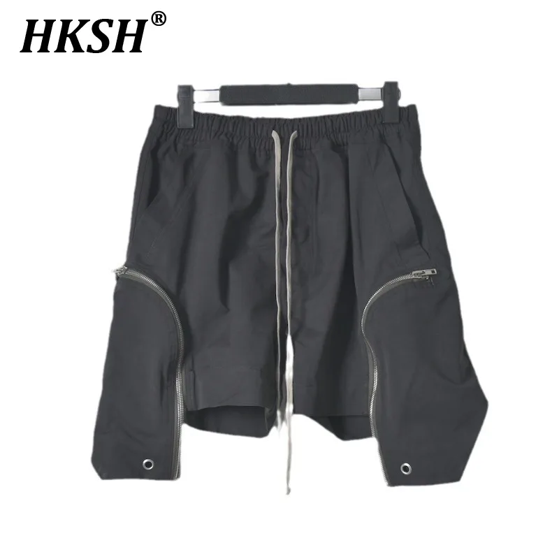HKSH RO Style Fashion Dark Youth Beach Personalized Casual Shorts Normal Crotch Zipper Split Pants Punk Tactical Capris