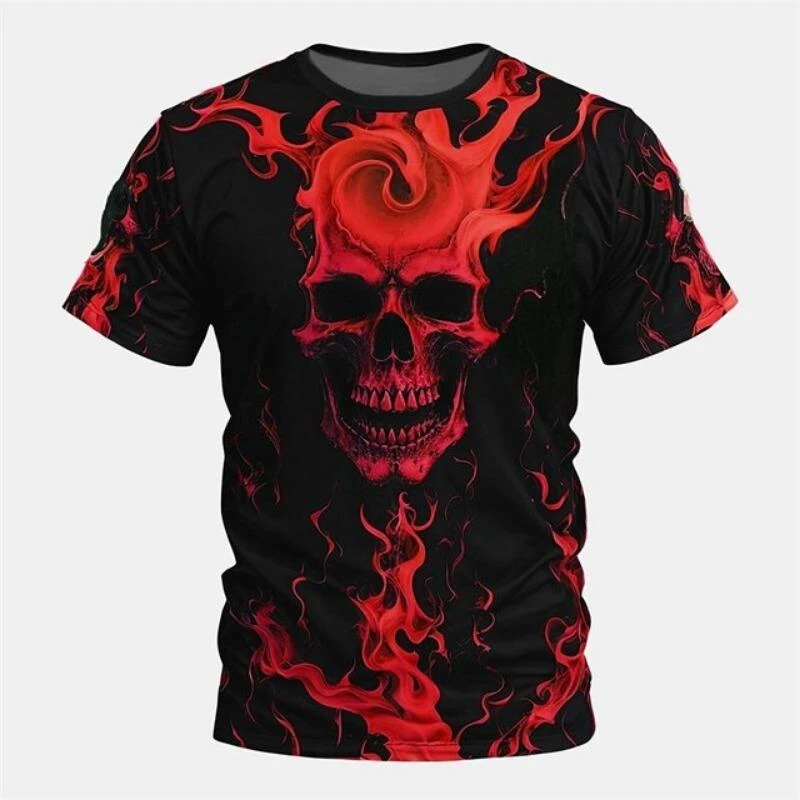 Trend Flame Skull Graphic T Shirts For Men Summer Fashion Short Sleeve 3D Printed T-shirts Cool Streetwear Hip Hop Pullovers Tee