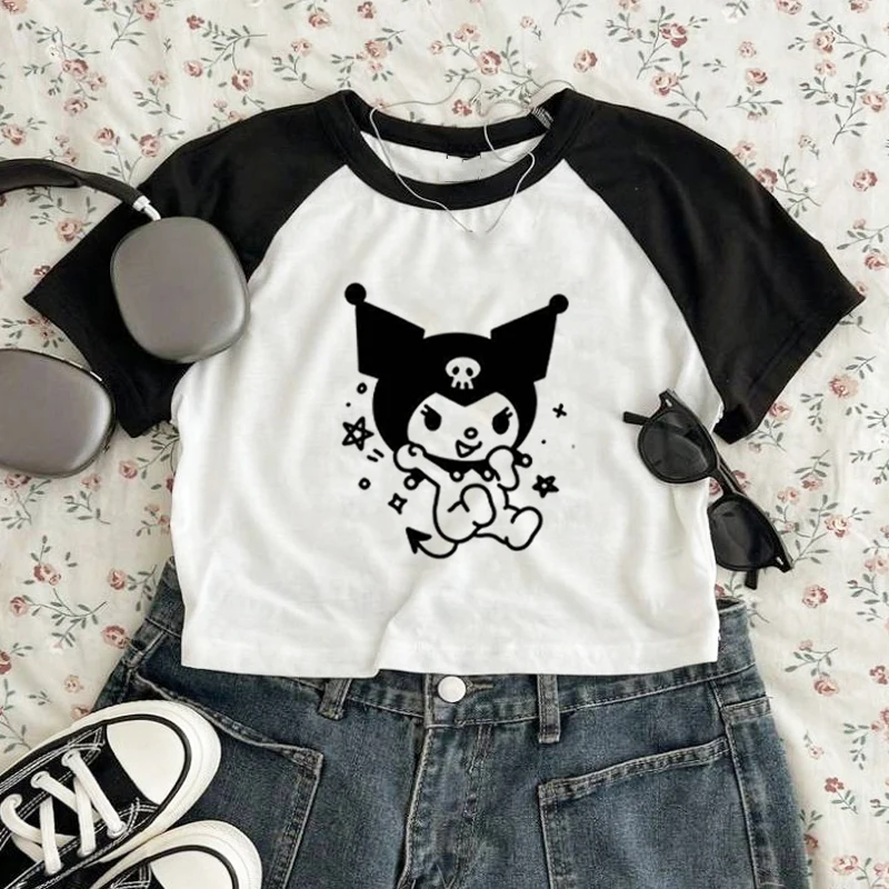 Kuromi Print Y2k Japan Manga Women Clothing Crop T-Shirts Women Streetwear Fashion Harajuku Short Sleeve Summer Tees Casual