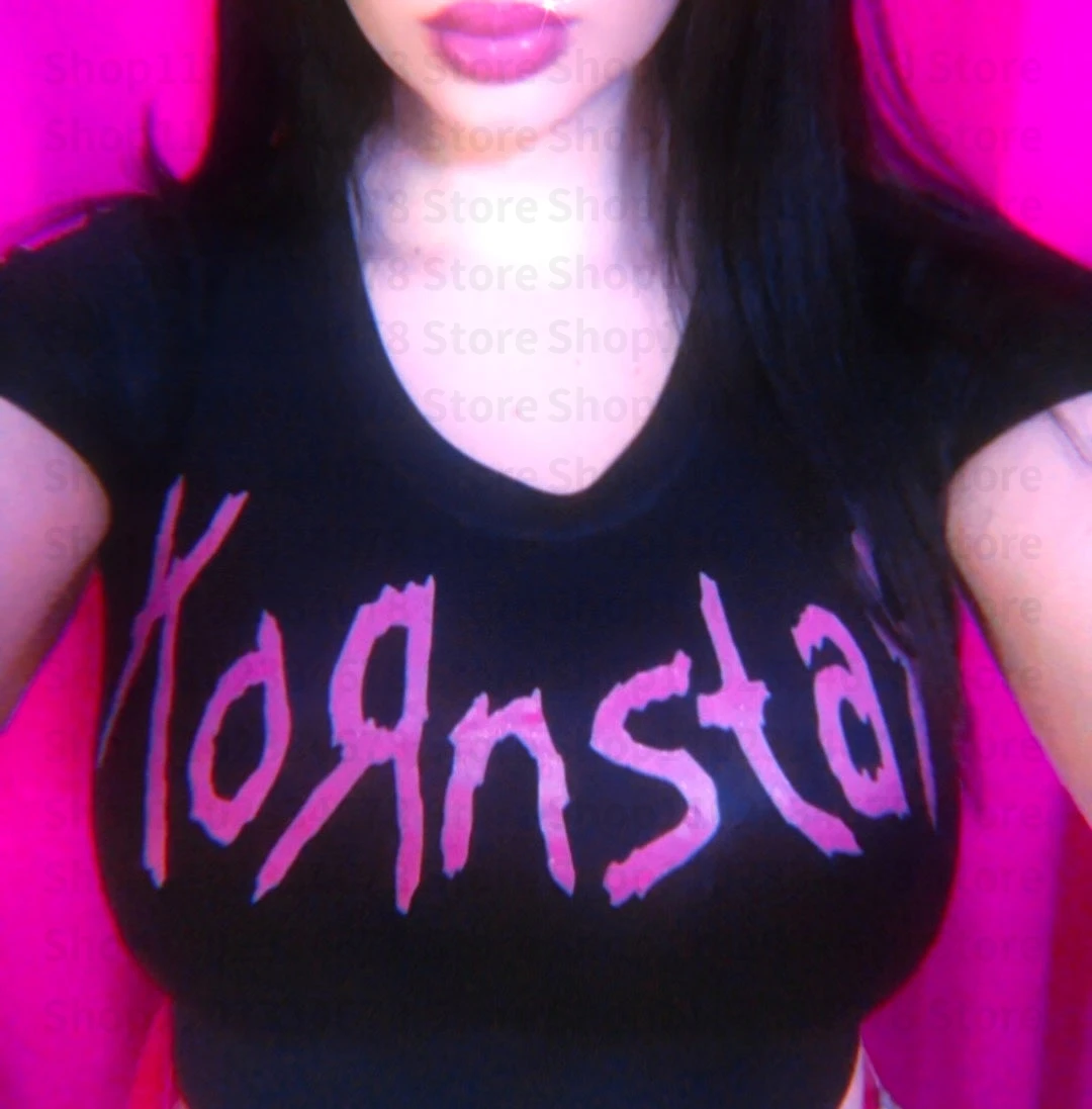 Goth Short Sleeve Emo Girls Tops Aesthetic Vintage Y2k Style Clothes High Street Print Baby Tees Slim 2000s Crop Tops Streetwear