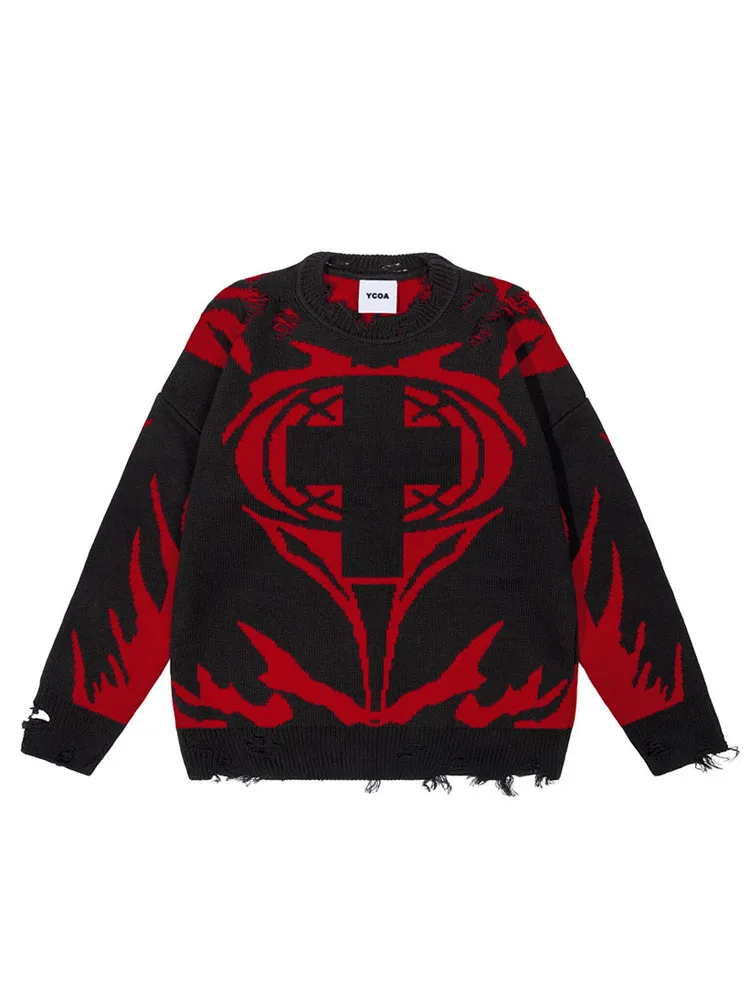 Men's Sweater Y2k Gothic Long Sleeve Tops Winter Pullover Knitwear Oversized Korean Graphic StreetwearJumper Vintage Clothing