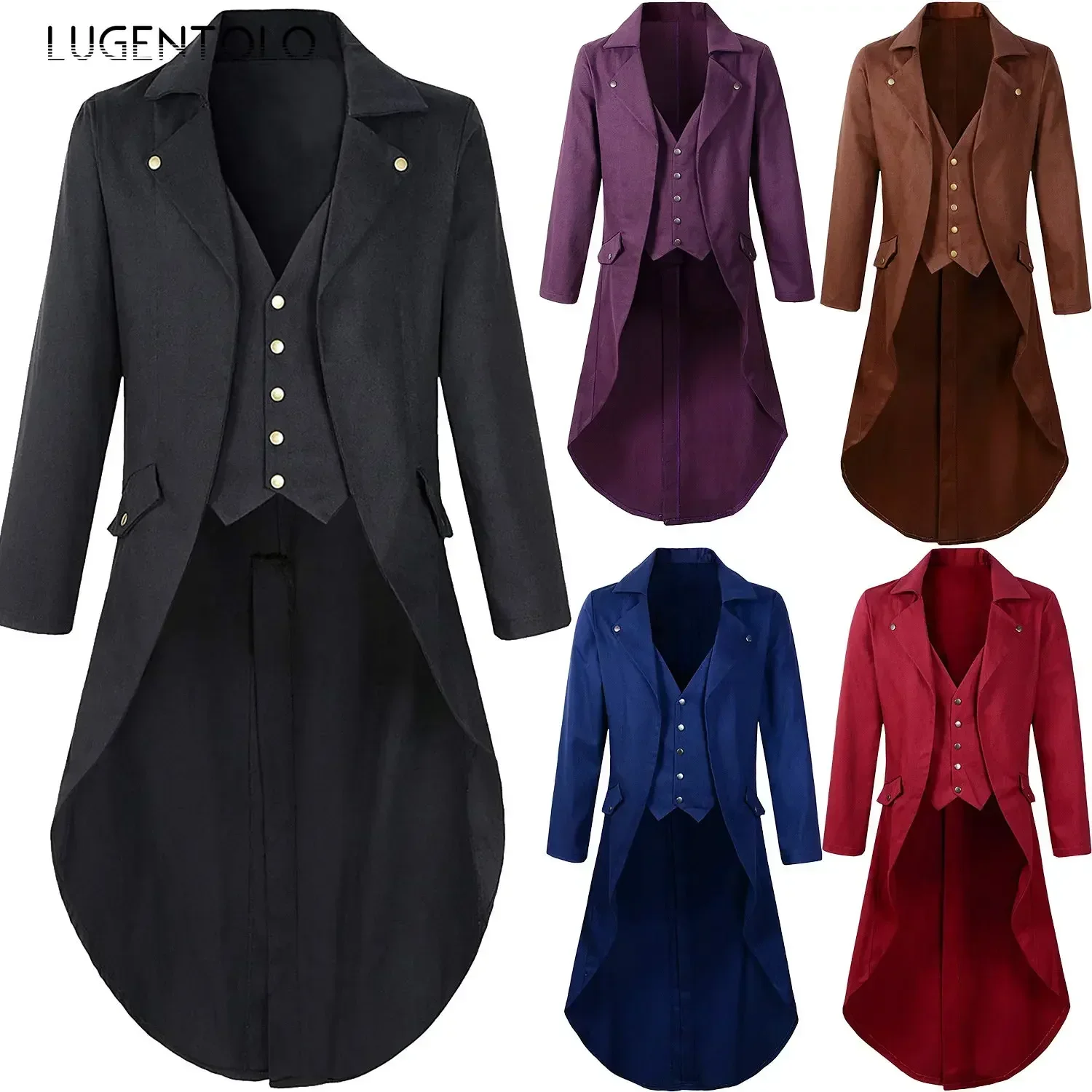 Men Steampunk Medieval Jacket Tuexdo Victorian Cosplay Costumes Single Breast Gentleman Vinatge Long Tailcoat Coat