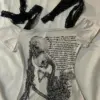 Harajuku Lace Patchwork Bandage Crop T-Shirts Women Slim Skull Letter Print Y2k Aesthetic Tees Vintage Grunge Bottoming Tshirts