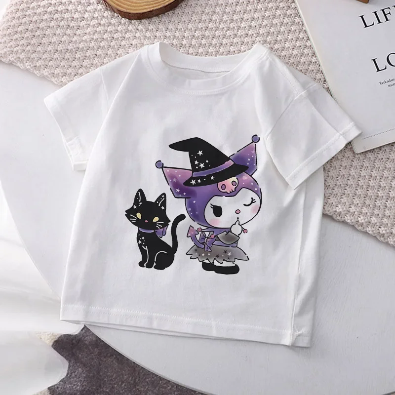 Kuromi Children's T-shirt Kawaii Sanrio Anime TShirts Cinnamoroll Melody Cartoons Casual Clothes Y2k Tee Shirt Kid Girl Boy Top