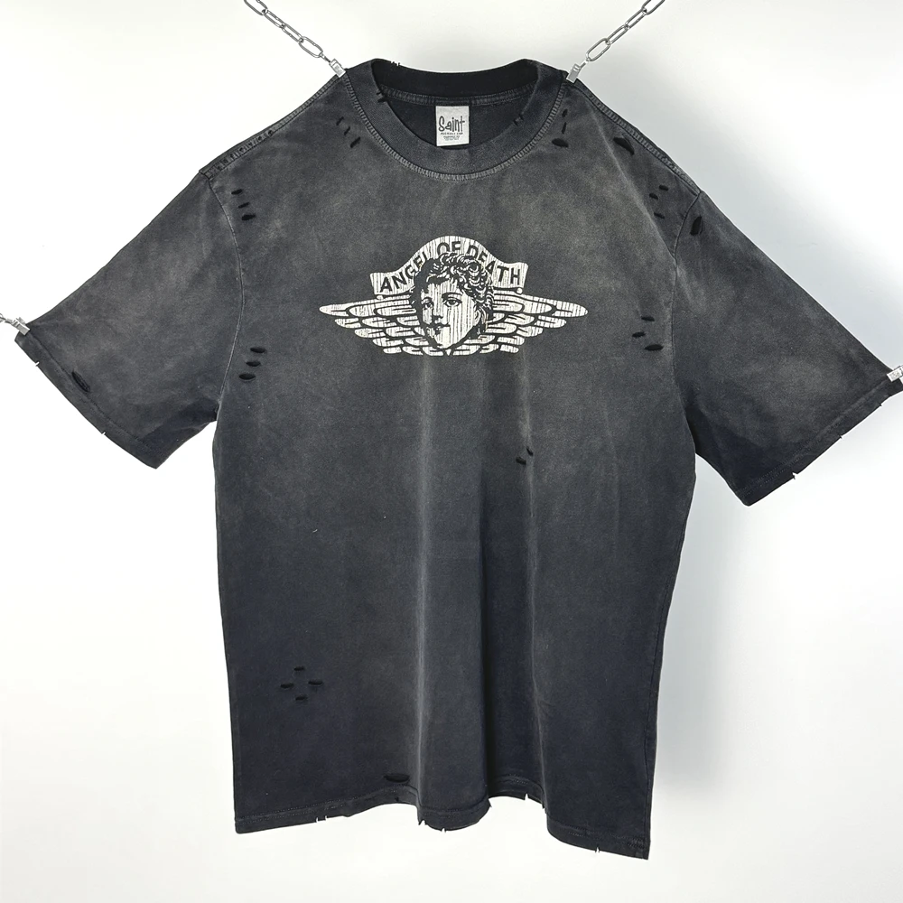 Yao Fashion SAINT OF MICHAEL Casual Graphics Print Streetwear Oversize HighStreet Vintage Tee Tops Y2k Retro T Shirt For Men