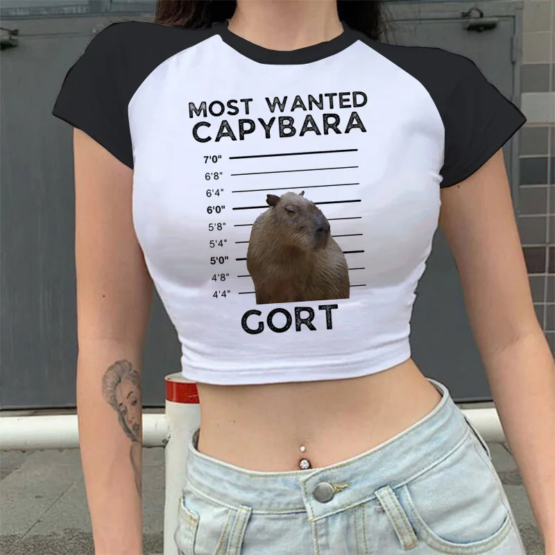 Funny Animals Capybara T Shirt Women Cartoon Hip Hop Summer Crop Tops T-shirt Fashion Harajuku Graphic Tees Anime Tshirt Clothes
