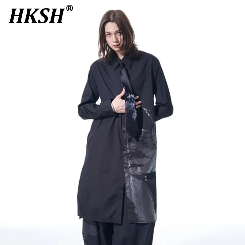 HKSH Men's Shirt Niche Design Medium Length Reflective Print Loose Long Sleeve Windbreaker Tide Dark Chic Trench New Coat