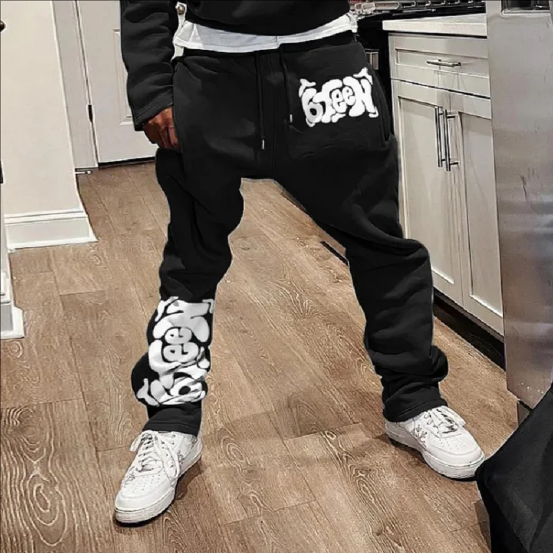 Y2K Flare Pants hip-hop European and American trend loose rope trousers letter printed American leisure high street Pants