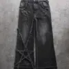 2023 New Gothic Punk Rock Five Star Embroidered Jeans Men's Y2K Street Hip Hop Loose High Waisted Wide Leg Pants Women's
