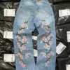 Y2K pants men Baggy Harajuku cherry blossom print pattern jeans Hip Hop streetwear men women gothic Casual wide leg Denim Pants