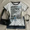 Aesthetic Vintage Punk Sexy Summer Short sleeve Women T Shirts Clothes Letter Gothic Streetwear Slim Emo Girl Harajuku Y2k Tops