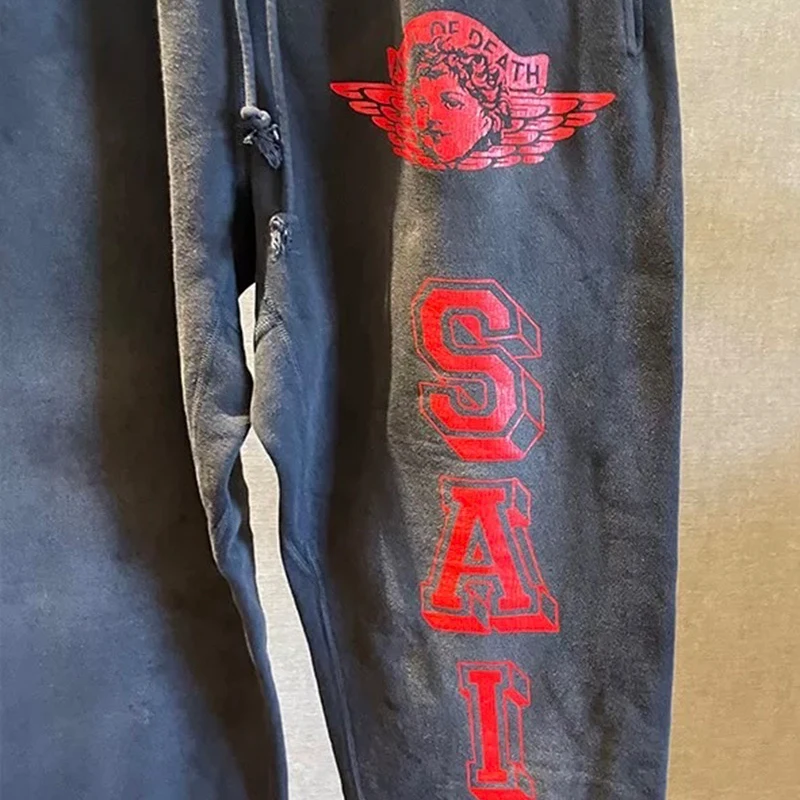 Classic Red Letter Print Saint Sweatpants Men Women High Quality Jogger Drawstring Casual Pants Vintage Washed Black Trousers - Image 5