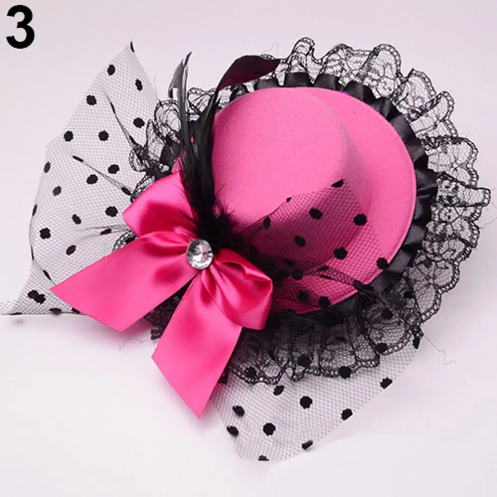 Lady Mini Top Hat Cap Vintage Gothic Bowknot Decor Lace Fascinator Hair Clip Costume Hair Accessory Punk Novelties Hair Clip - Image 4