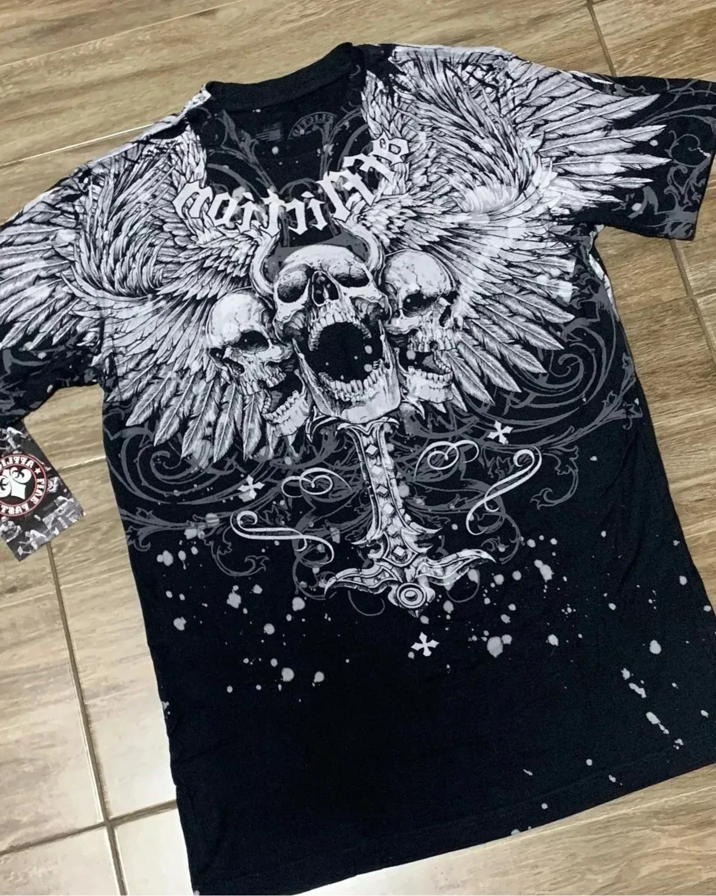 Y2K American Affliction Style Skull Cross Print T Shirt Harajuku Retro Street Tops Gothic Fashion Cotton Short Sleeves