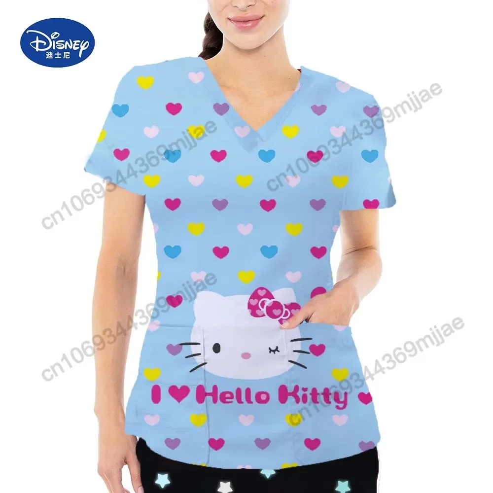 Fashionable 2024 Summer New Women's Y2k Style Casual Comfortable Nurse Dress V-neck Double Pocket Beautiful Top Women's T-shirt