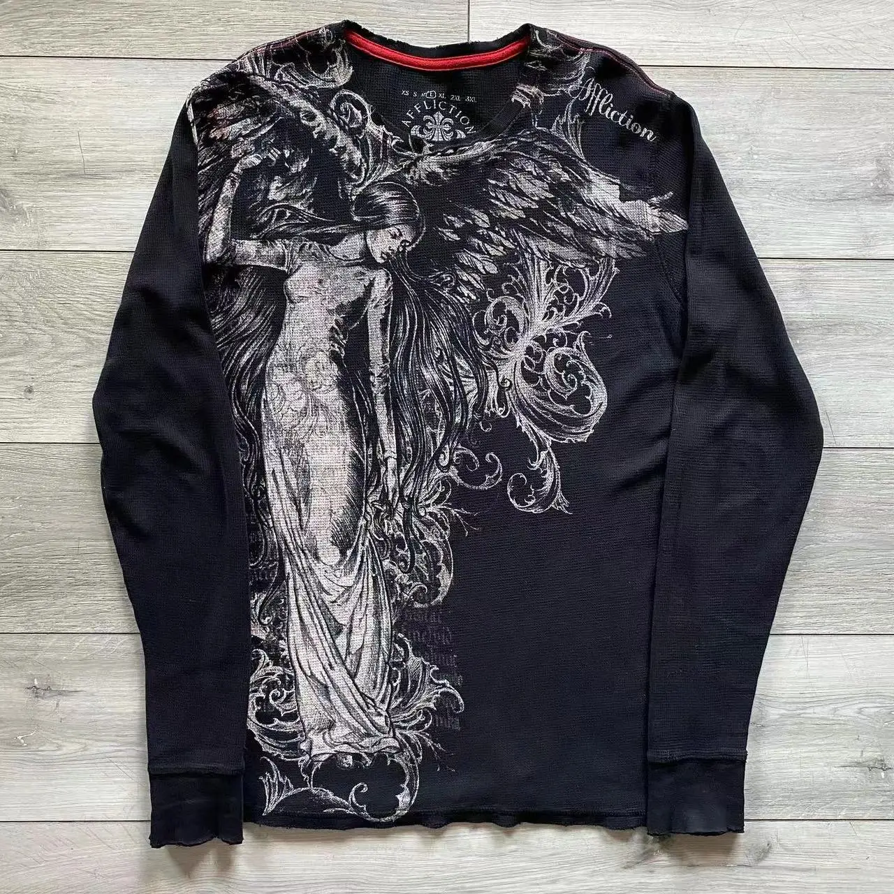 Y2K Affliction T shirt Hip Hop Round Neck Oversized Long sleeved T shirt New Mens Womens Casual Gothic Clothing Tops Streetwear