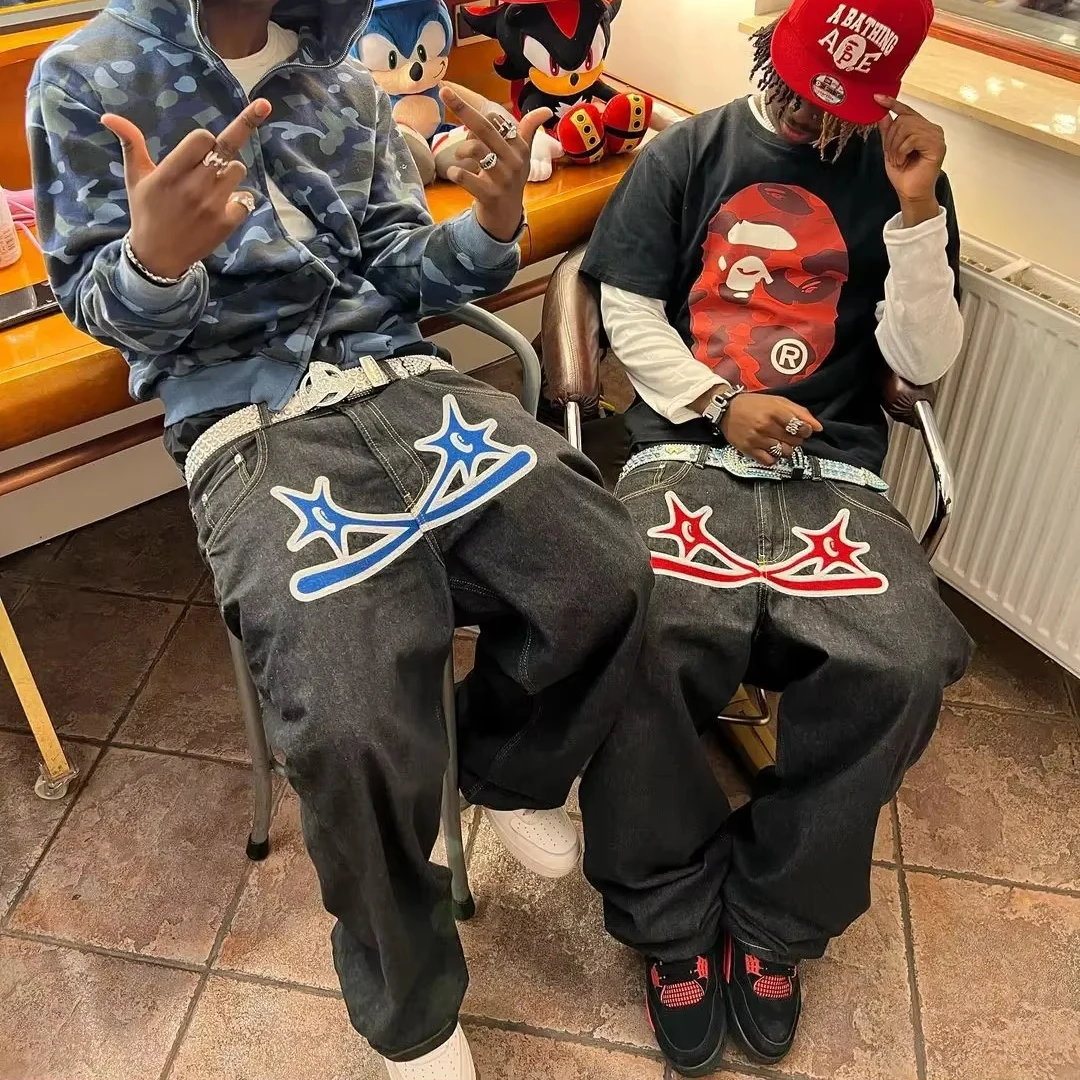 American Style Y2K Streetwear Jeans Harajuku Hip Hop Black Pants Men Women 2025 Fashion Punk Rock Gothic Baggy Denim Trousers