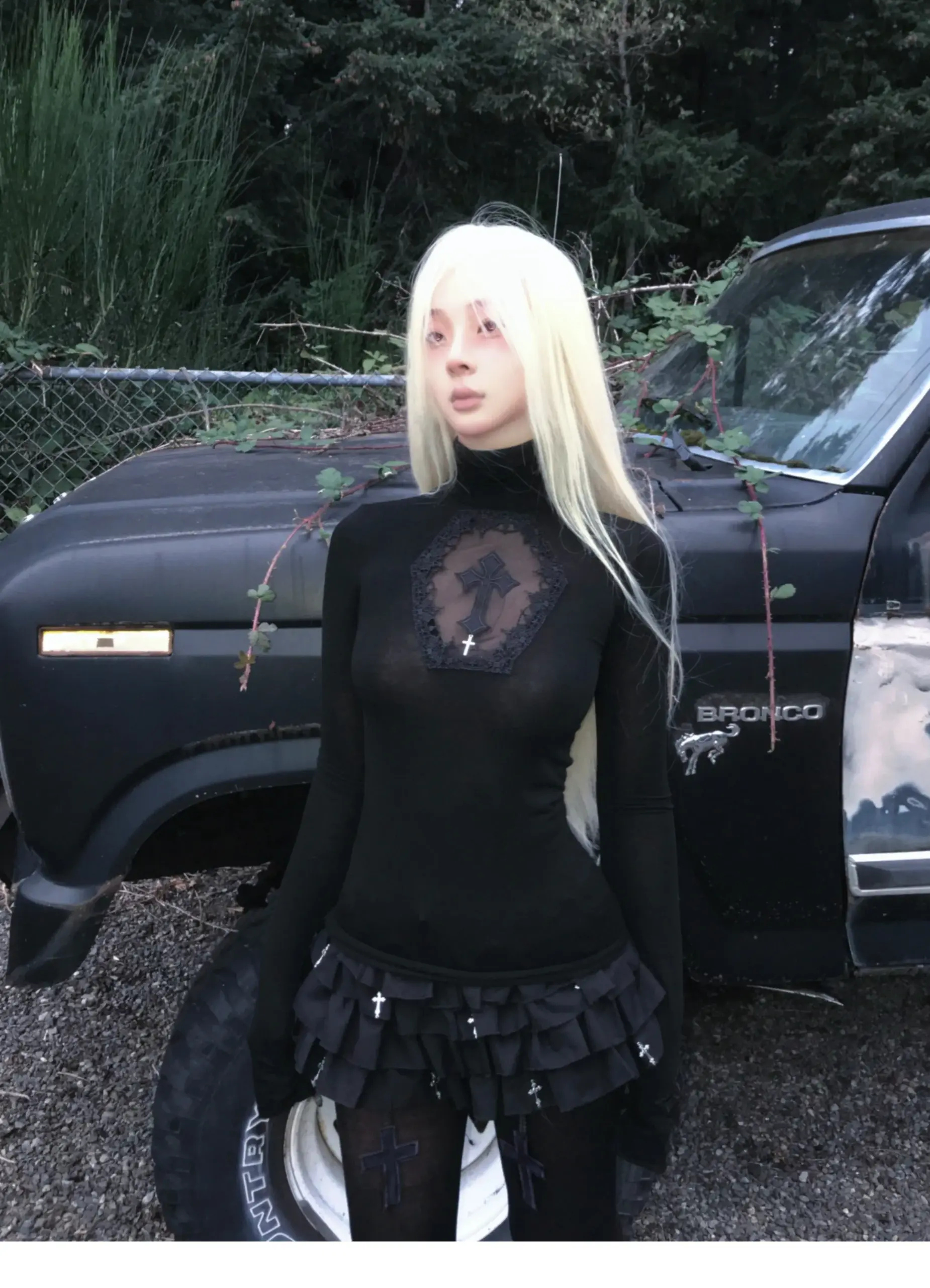 Tonngirls Gothic T Shirt Women Hollow Out Turtleneck Y2 Vintage Crop Tops Streetwear Japanese 2000s Grunge Tops Aesthetic Tshirt - Image 6
