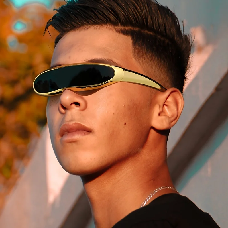 Futuristic One-piece Mirror Personalized Electroplated Sunglasses Women Men 2024 Steampunk Goggles Rave Party Glasses UV400