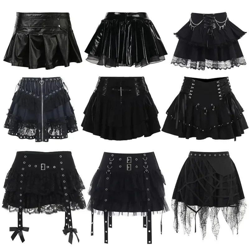Gothic Mini Skirts Black High Waist Women Skirt 2024 New Y2k Style Harajuku Punk Goth Dark Grunge Streetwear Female Clothes