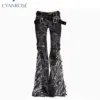 Women Black Goth Baggy Y2k Flare Ripped Jeans Oversize Denim Trousers Vintage Japanese 2000s Style Emo Jean Pants Trashy Clothes