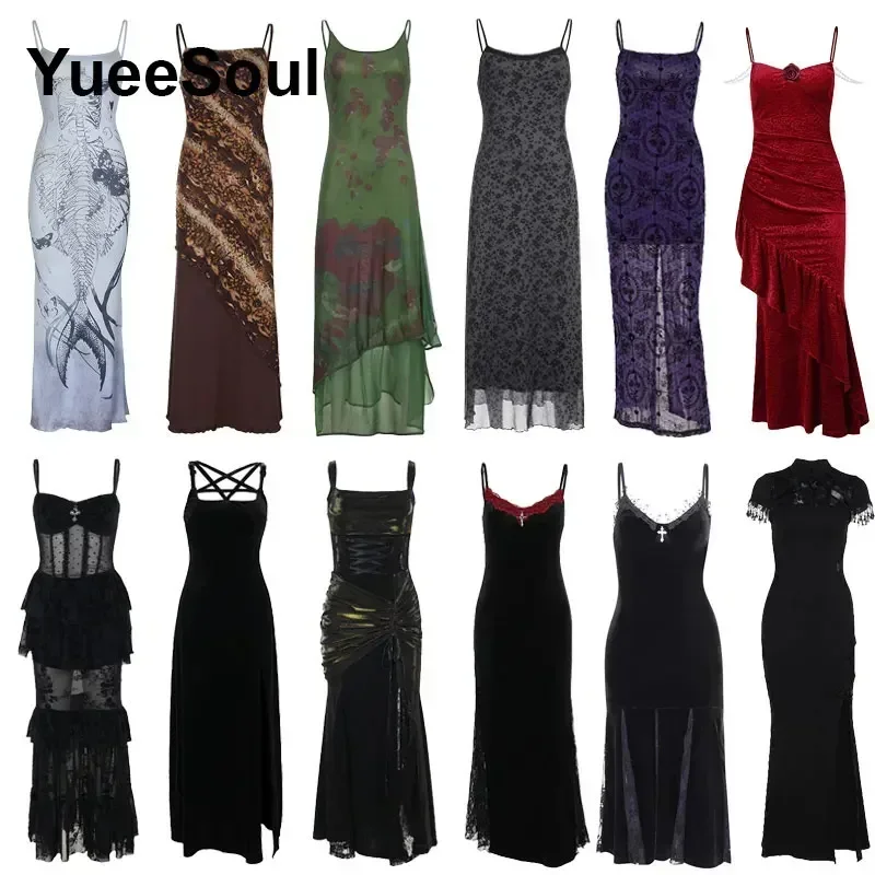 Gothic Women Dress Sleeveless Lace Black Bodycon Mini Dresses 2025 Y2K Grunge Punk Harajuku Lolita Fairy Core Halloween Clothes
