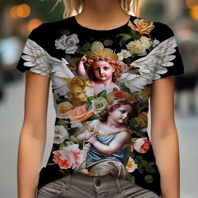 Angel Baby 3D Print T-Shirts Women Fashion Casual O-Neck Short Sleeve T Shirt Y2k Harajuku Streetwear Tees Tops Female Clothing