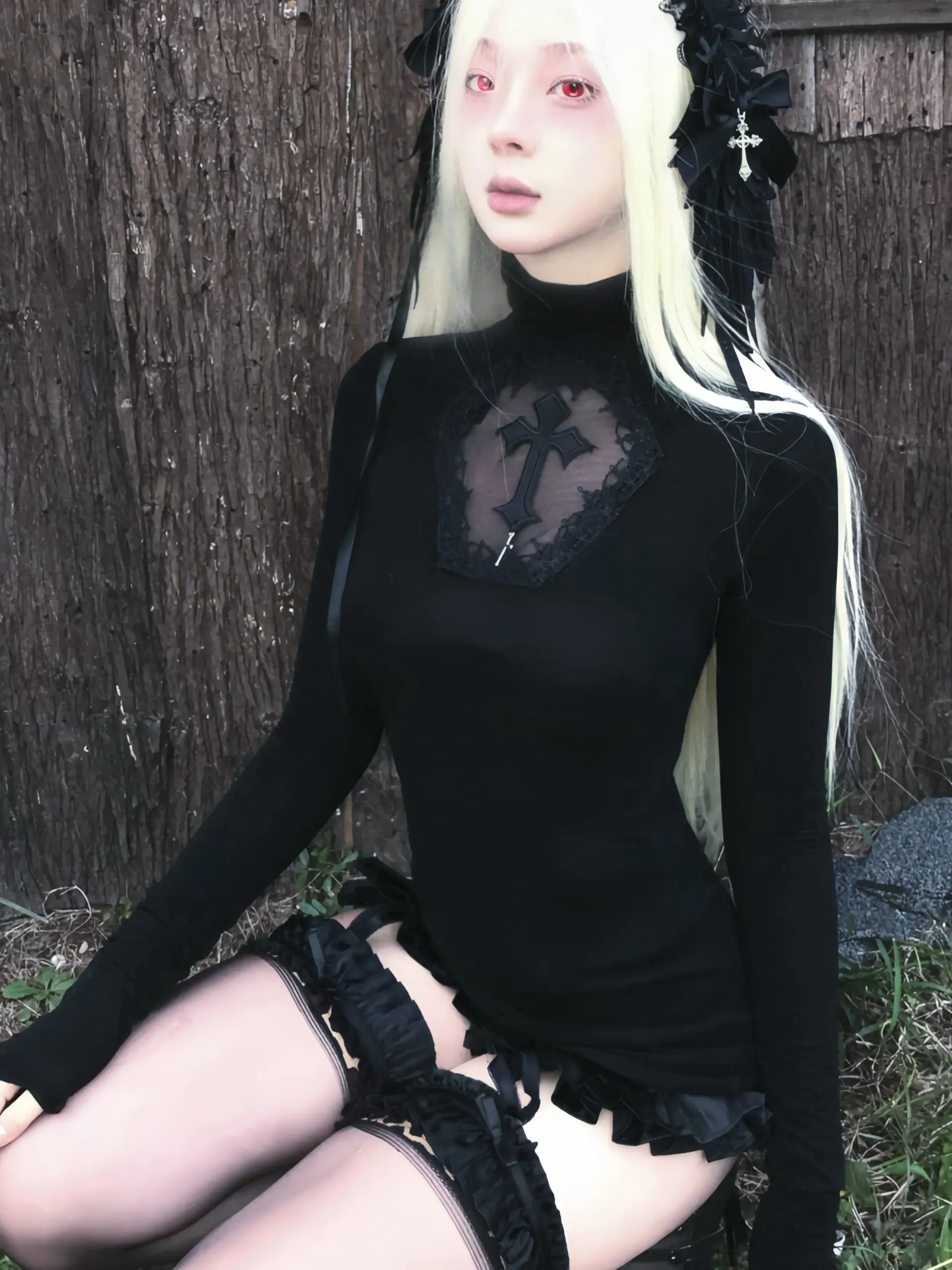 Tonngirls Gothic T Shirt Women Hollow Out Turtleneck Y2 Vintage Crop Tops Streetwear Japanese 2000s Grunge Tops Aesthetic Tshirt - Image 5
