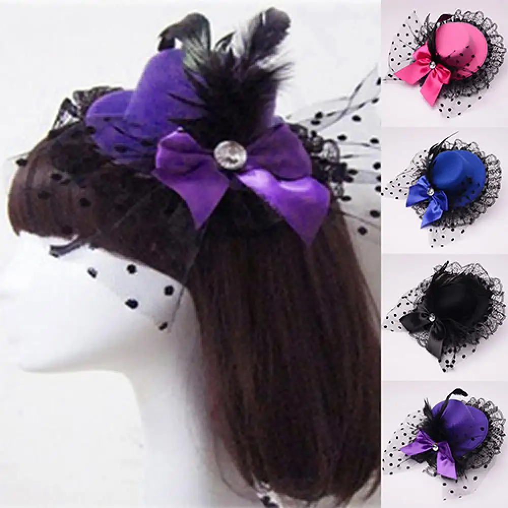 Lady Mini Top Hat Cap Vintage Gothic Bowknot Decor Lace Fascinator Hair Clip Costume Hair Accessory Punk Novelties Hair Clip - Image 6