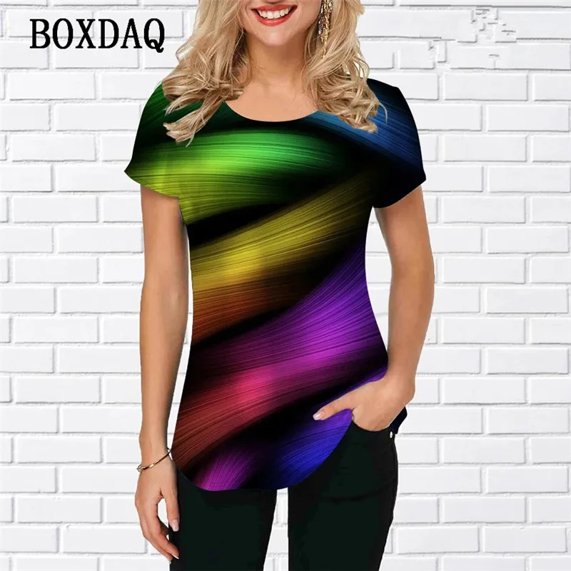 Fashion Tie-dye Women Trend T-Shirts Short Sleeve 3D Gradient Print Street Hip Hop Ladies Tee Summer Loose O-Neck Casual Tops