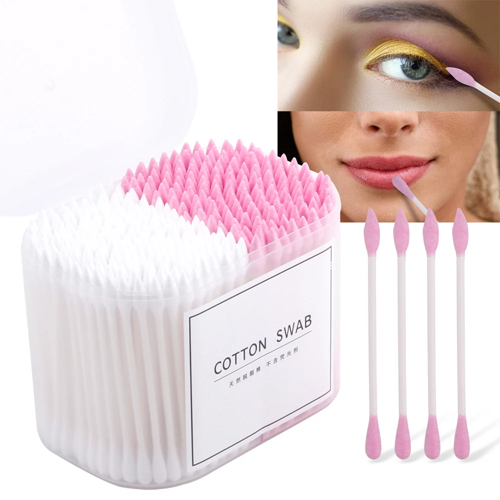 100/200/300Pcs Disposable Cotton Swabs Makeup Sticks Spiral Swab Rod Double Head Ear Swab Lipstick Cotton Stalk Cleaning Tools