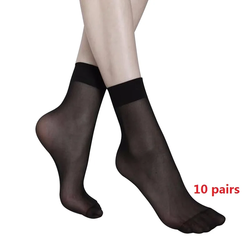 10Airs Wholesale Women Summer Sexy Ultrathin Transparent Crystal Silk Socks High Elastic Skin Color Nylon Short Socks Female