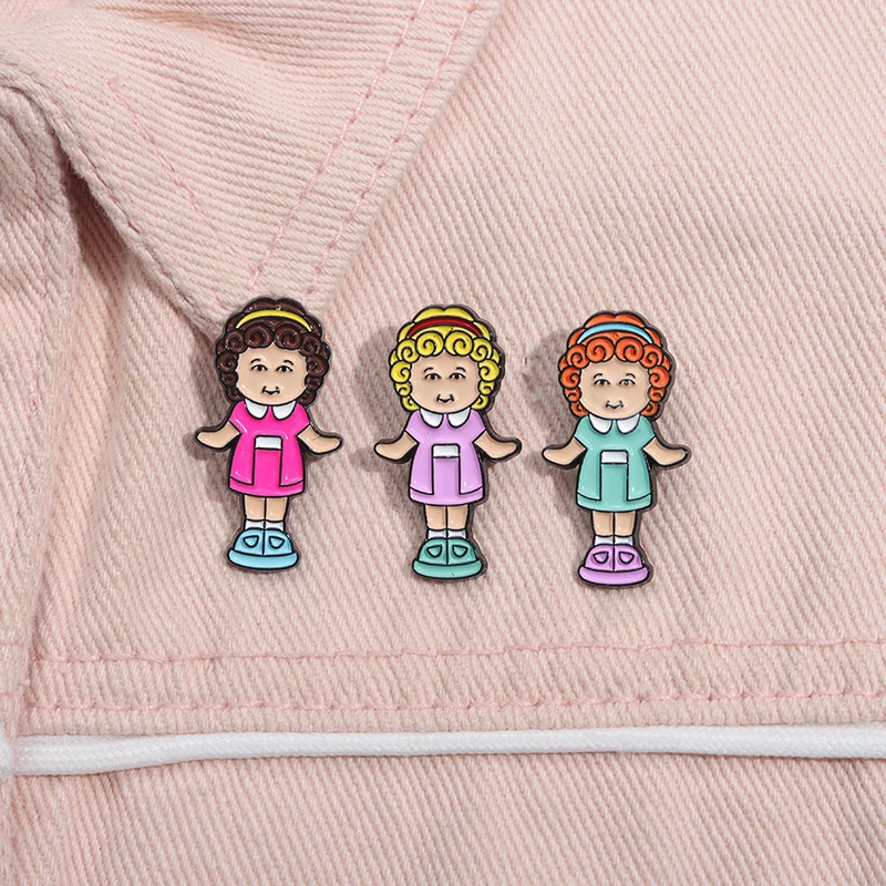 90s Cute Dolls Enamel Pins Custom Kids Toys Brooches Lapel Badges Cartoon Funny Jewelry Gift for Kids Friends
