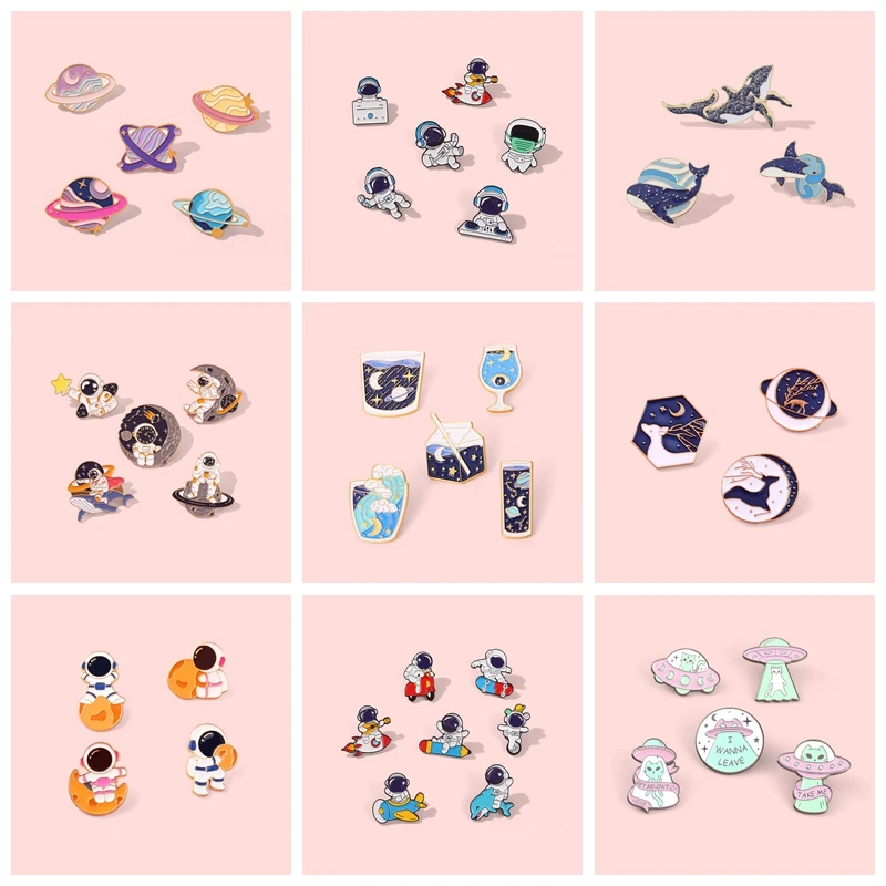 Star Sky Galaxy Astronaut Enamel Pins Romantic Universe Adventure Space Metal Cartoon Badges Bag Hat Lapel Brooches Jewelry Gift