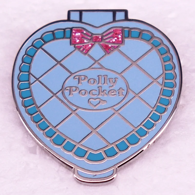 Sparkling Glitter Heart Badge Enamel Pin Pollys Pockets Toys Dolls Brooches Jewelry Perfect Gift for Girls