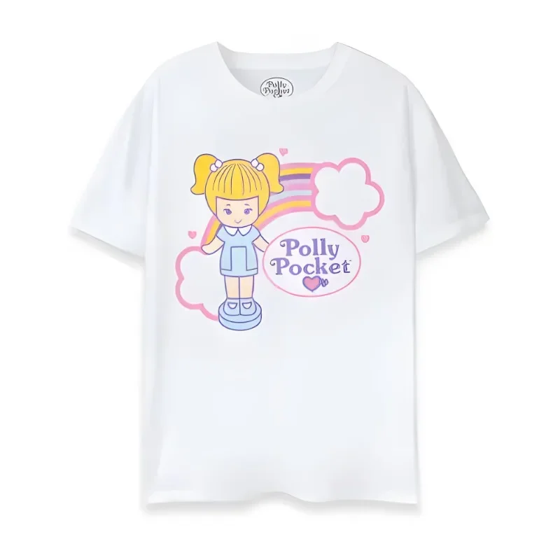 Polly Pocket Cute Graphic Printed White Summer T-shirt Short Sleeved Round Neck Fashion T-Shirt Womens Female Clothing