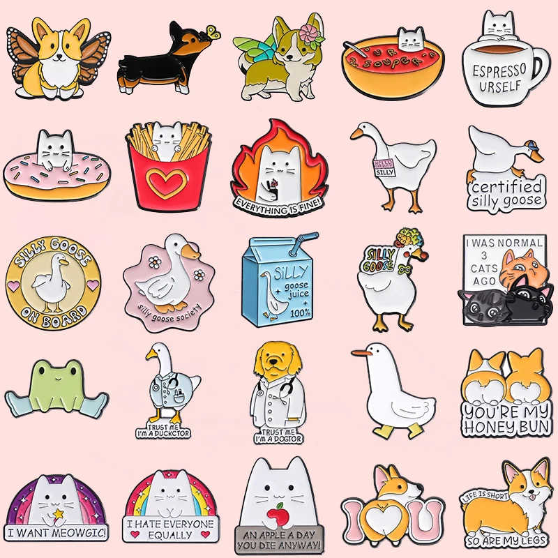 Cute Animal Dog Collection Enamel Pins Cat Lady Duckctor Corgi For Clothes Badges On Backpack Lapel Pin Decoration Gifts For Kid