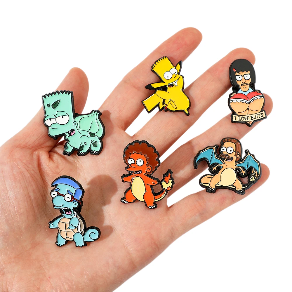 6 Pcs Cartoon Animation Pokemon creativity Brooch Cute Funny Enamel Pin Metal Badge Jewelry Clothes Cap Accessory gift