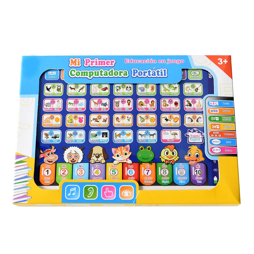 English Spanish Learning Small Laptop Toy for Kids. Boys and Girls Computer for Aphabet ABC.Numbers.Words.Spelling.Maths.Music