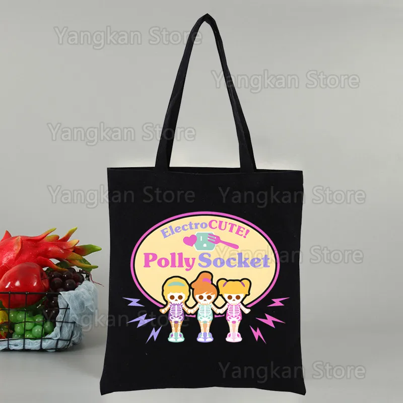 Miniso Polly Pocket Cartoon Shoulder Bag Fashion Tote Shoppers Bags Eco Organizer Large Handbags Folding Grocery Shopping Pack