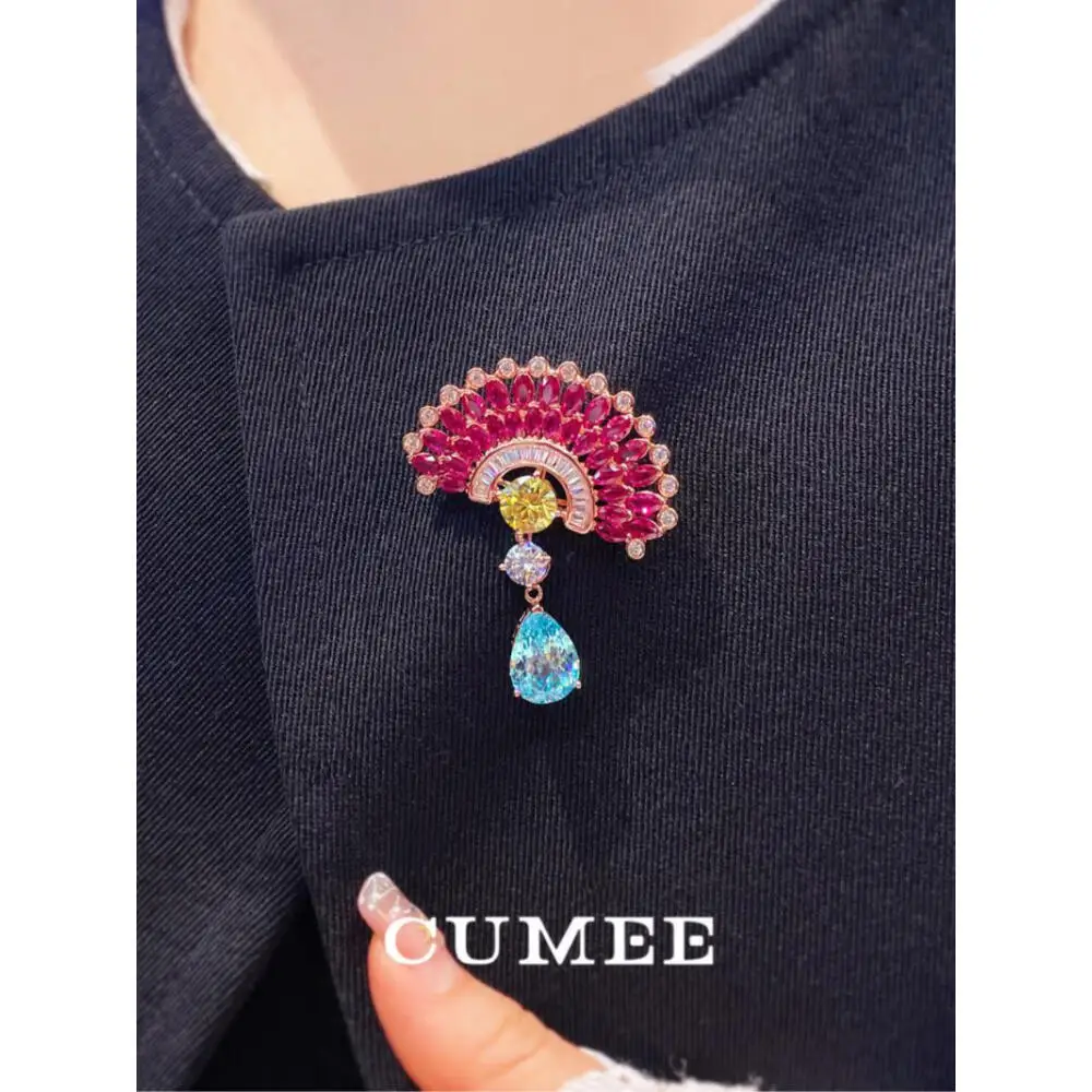 CUMEE New style 925 Silver retro design brooch cultivates synthetic gemstones gold-plated