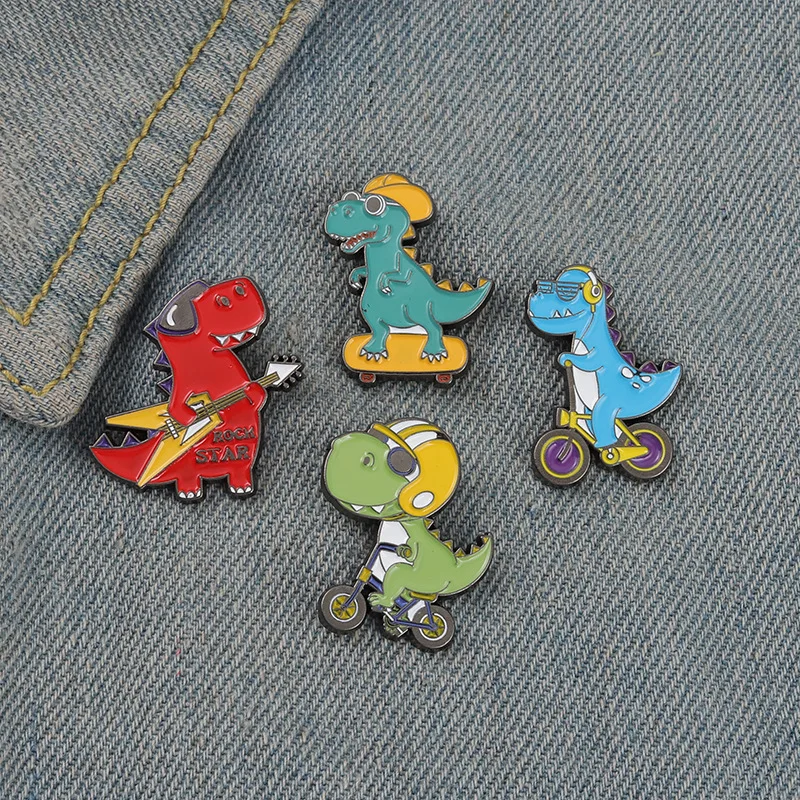 Cartoon Sporty Animal Dinosaur Enamel Pins Badge Guitar Skateboard Brooch for Kids Friends Cute Backpacks Lapel Pin Jewelry Gift