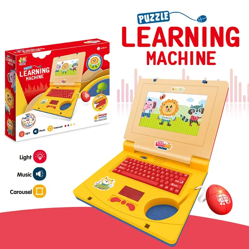 Toddler Puzzle Learning Machine Cartoon Fake Laptop with Light Music Mouse Simulation Computer Enlightening Toys for Kids Gifts