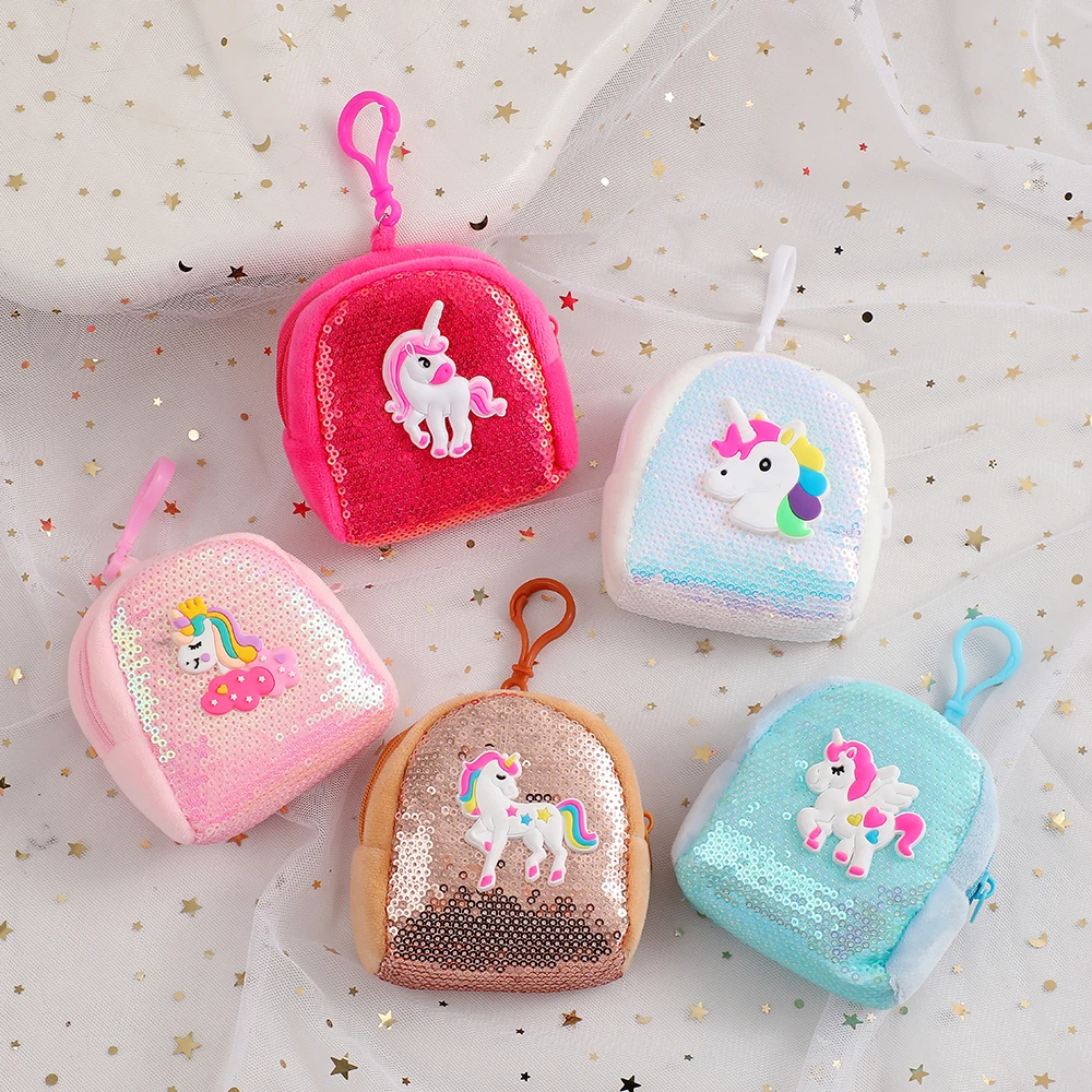 Kawaii Shining Sequins Zero Wallet Children's Cartoon Cute Unicorn Coin Wallet Girl Cute Pendant Storage Bag