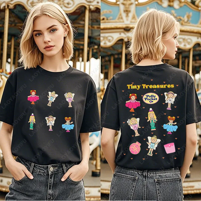 Retro Polly Pocket Compact 90's Unisex Cotton T-shirt Vintage Short-sleev Tees Kawaii Graphic Tops 90s Nostalgia Hipster Shirt